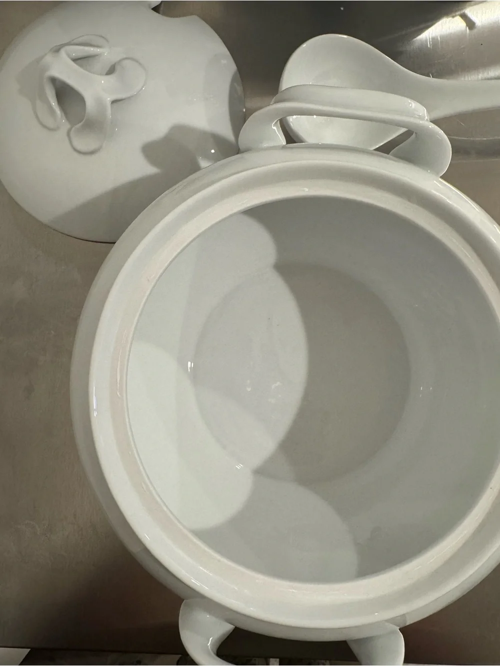 Crate&Barrel White Ceramic Soup Tureen with Ladle